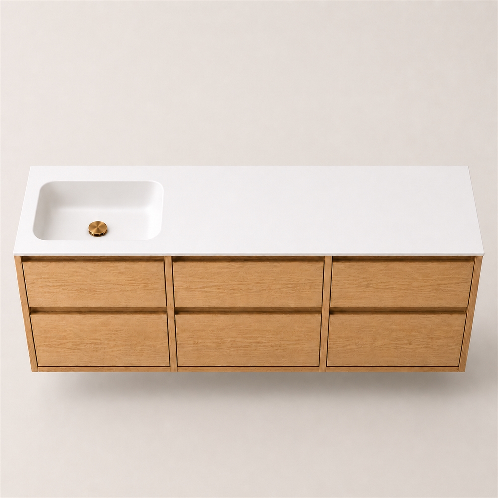 Corian Waschtischplatte 182 cm inkl. Lux-Becken, links, Glacier White